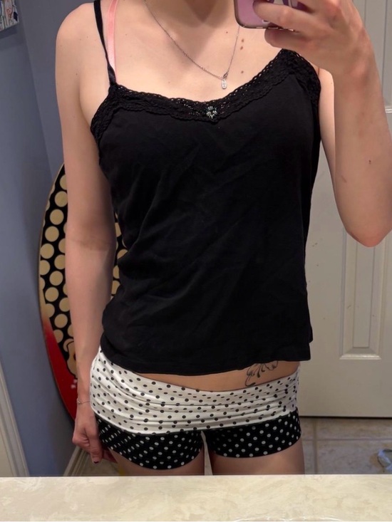 a.n.a Tops - a.n.a Black Lace-Trim Camisole with Center Accent